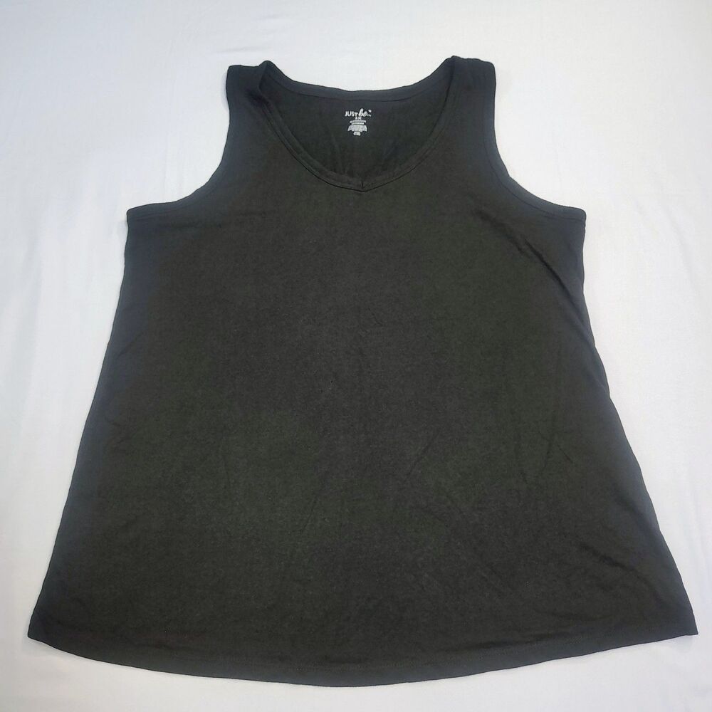 Just Be... Black Sleeveless Tee Sz 1X Tank Top Classic Gorpcore V Neck